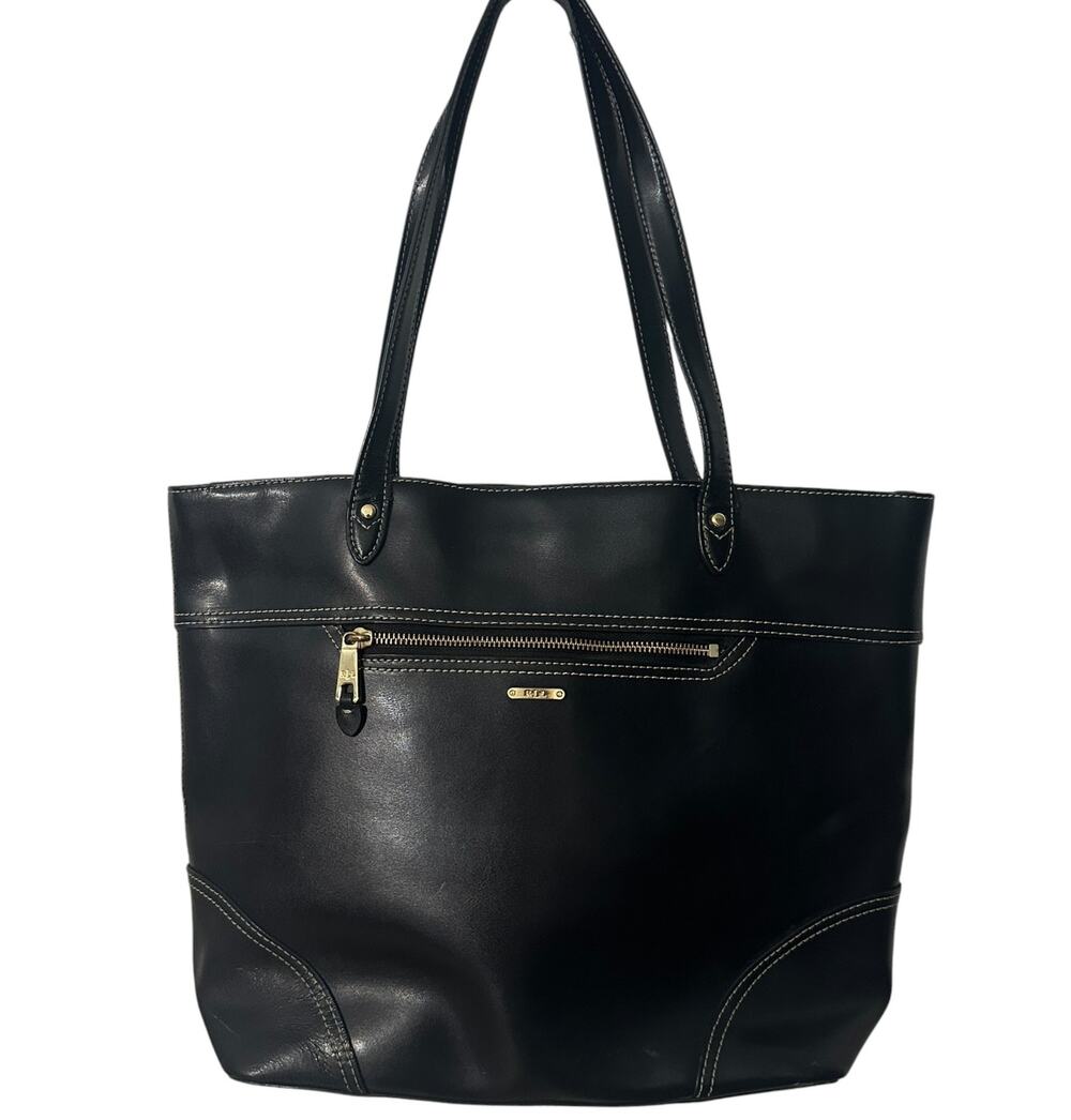 Lauren Ralph Lauren Tote Black Cow Leather Bag Old Money Preppy Handbag Purse